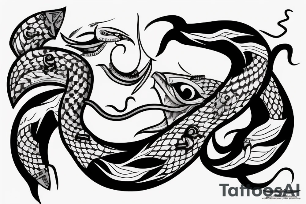 the profile view of a viper with two eyes eating its own tail tattoo idea