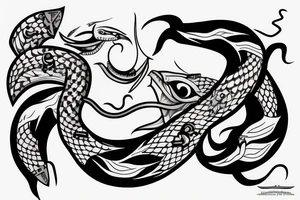 the profile view of a viper with two eyes eating its own tail tattoo idea