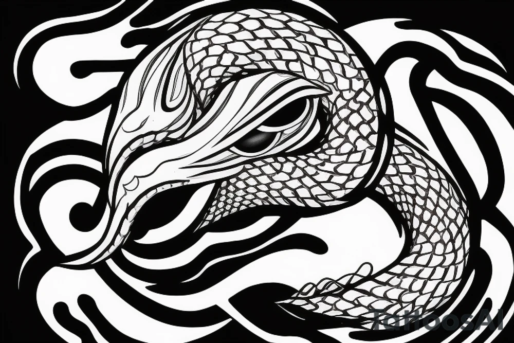 the profile view of a viper with two eyes eating its own tail tattoo idea