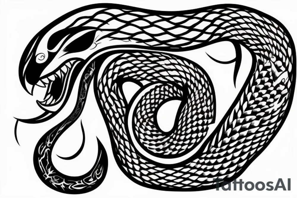 the profile view of a viper with two eyes eating its own tail tattoo idea