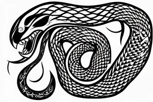 the profile view of a viper with two eyes eating its own tail tattoo idea