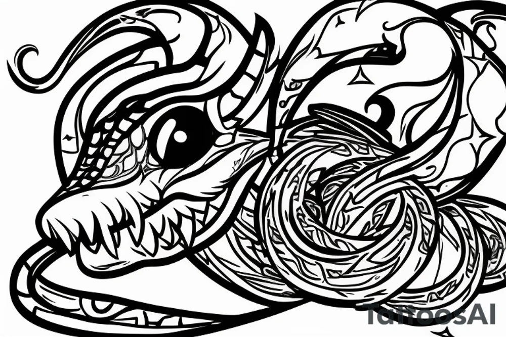 the profile view of a viper with two eyes eating its own tail tattoo idea