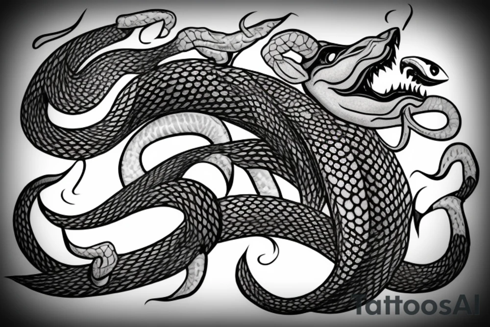 the profile view of a viper with two eyes eating its own tail tattoo idea