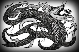 the profile view of a viper with two eyes eating its own tail tattoo idea