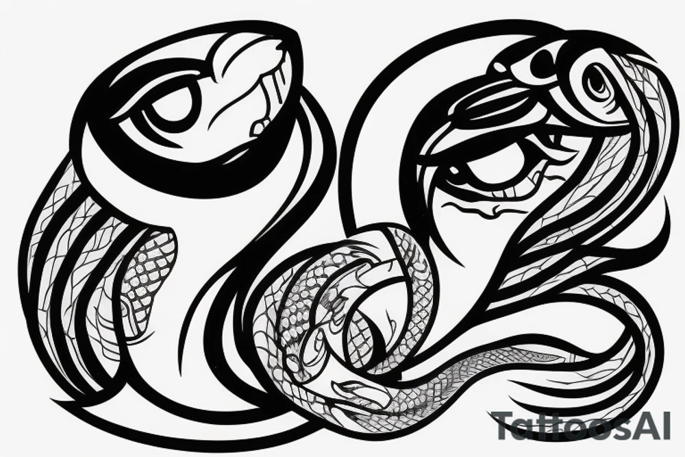 the profile view of a viper with two eyes eating its own tail tattoo idea