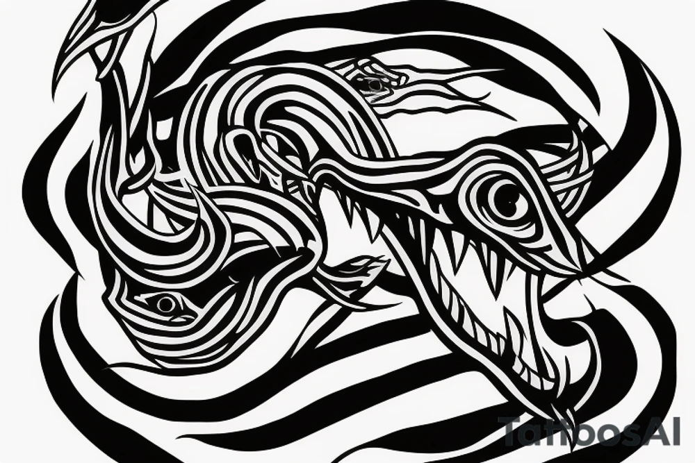 the profile view of a viper with two eyes eating its own tail tattoo idea