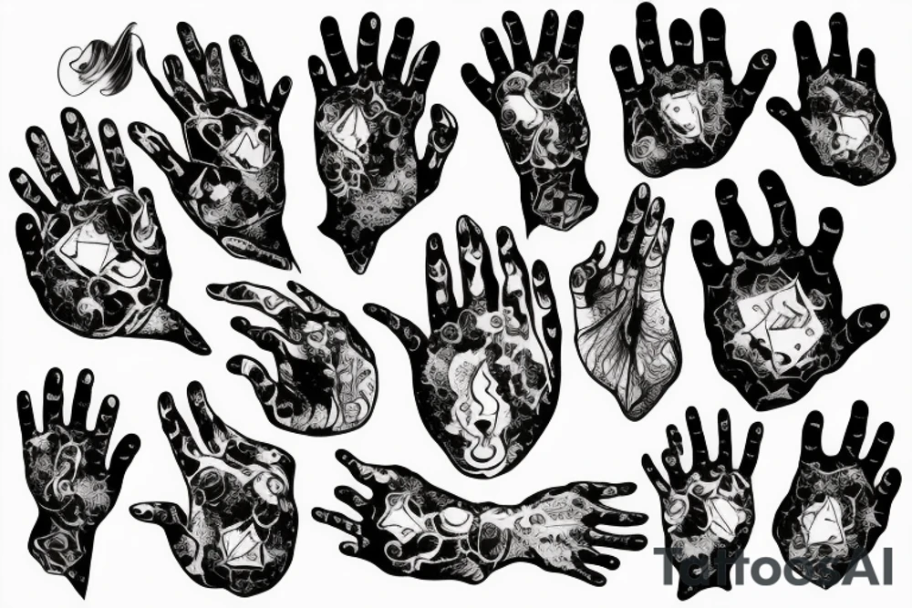 witch hands with magic crystals tattoo idea