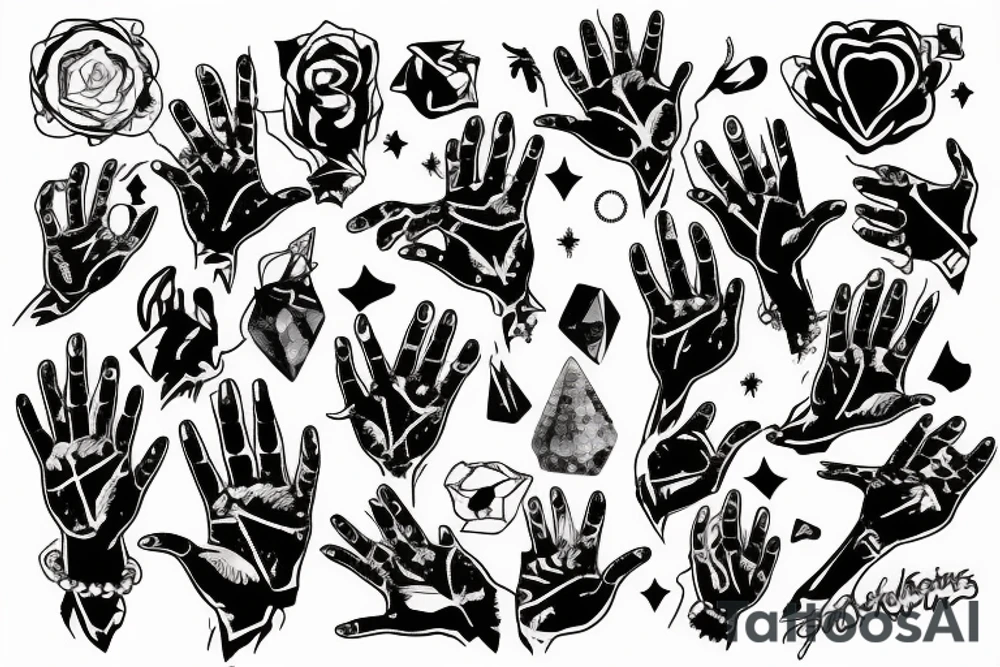 witch hands with magic crystals tattoo idea