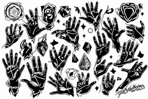 witch hands with magic crystals tattoo idea