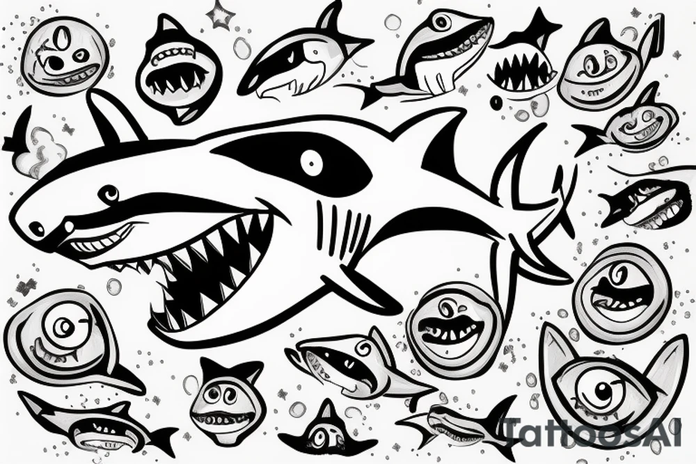shark smiling and winking tattoo idea