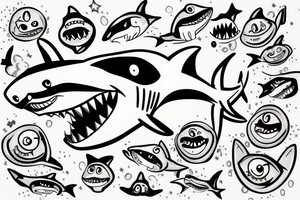 shark smiling and winking tattoo idea