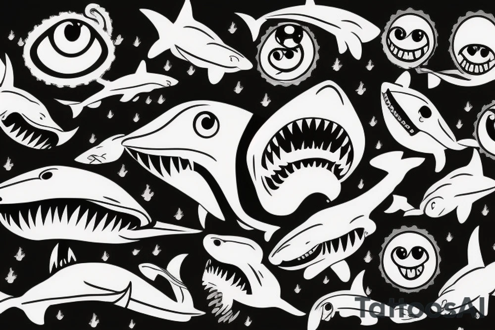 shark smiling and winking tattoo idea