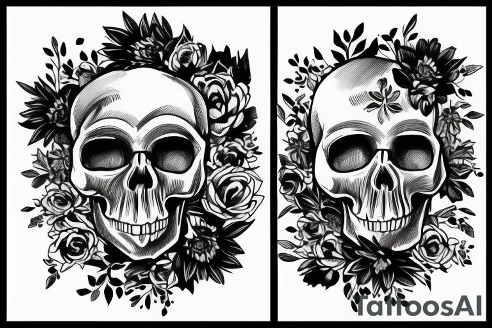 A skull with the words find someone who grows flowers in the darkest parts of you tattoo idea
