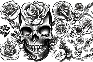 A skull with flowers growing out of it with the words find someone who grows flowers in the darkest parts of you tattoo idea