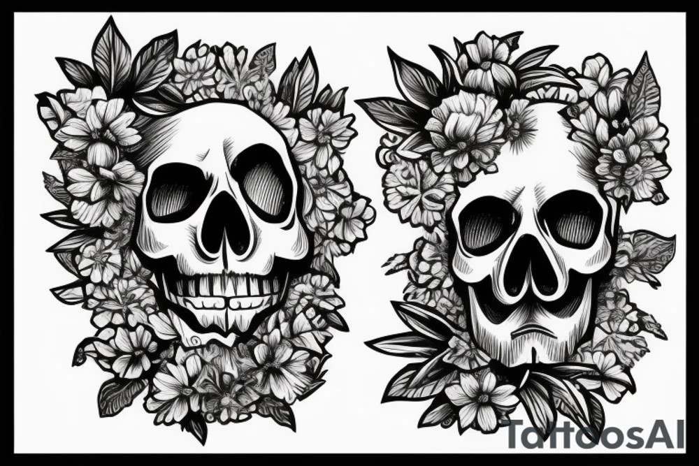 A skull with flowers growing out of it with the words find someone who grows flowers in the darkest parts of you tattoo idea