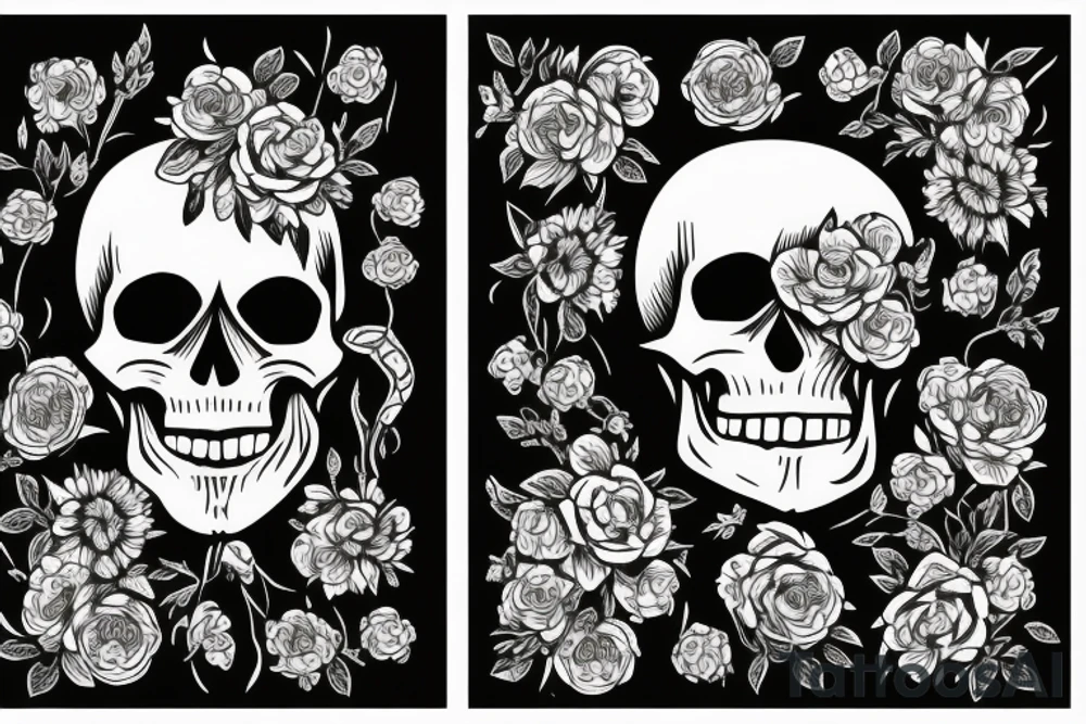 A skull with flowers growing out of it with the words find someone who grows flowers in the darkest parts of you tattoo idea