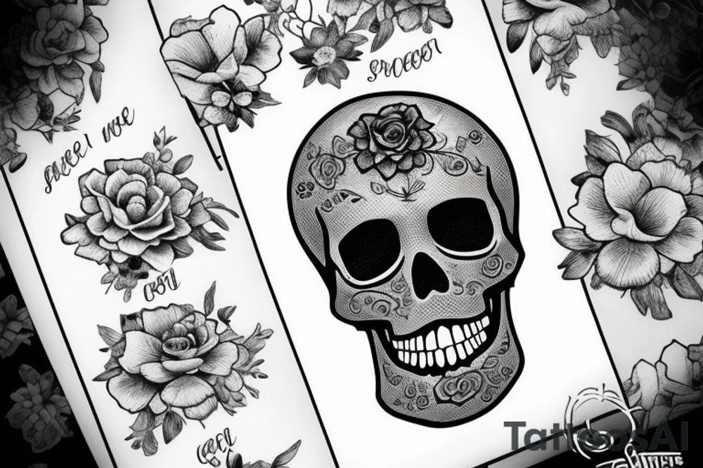 A skull with flowers growing out of it with the words find someone who grows flowers in the darkest parts of you tattoo idea