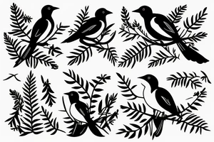 2 magpies and one has a fern in its mouth tattoo idea