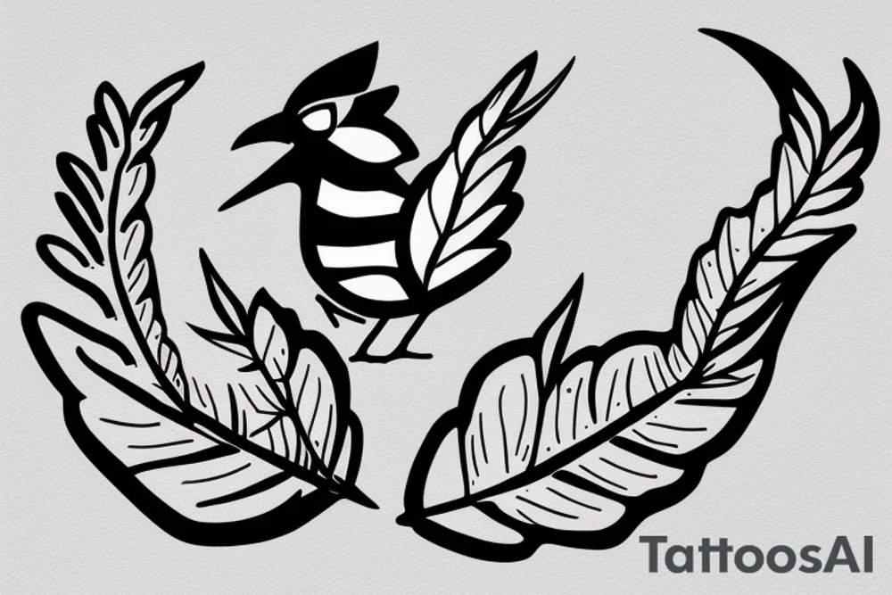 2 magpies and one has a fern in its mouth tattoo idea
