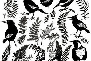 2 magpies and one has a fern in its mouth tattoo idea