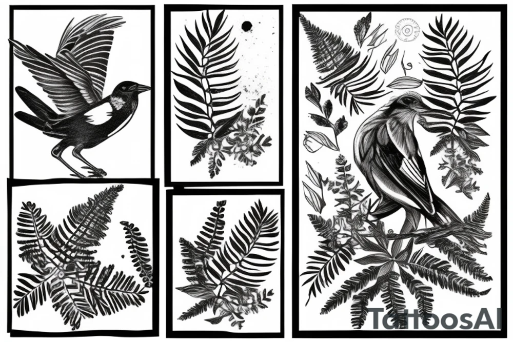 A magpie with a fern tattoo idea