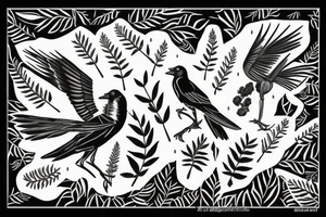 A magpie with a fern in its mouth tattoo idea