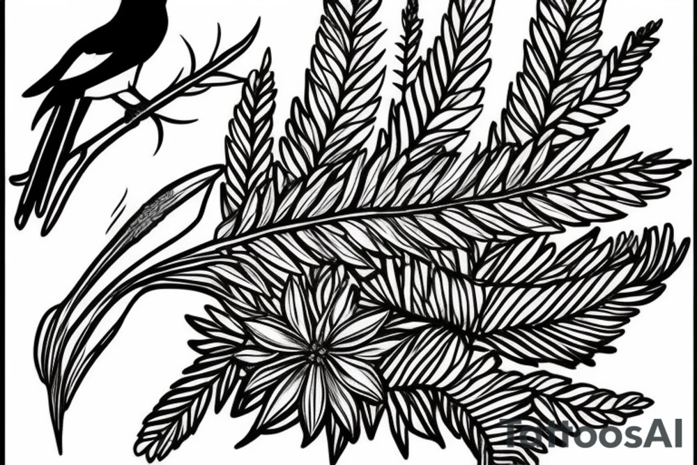 A magpie with a fern in its mouth tattoo idea