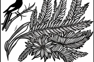 A magpie with a fern in its mouth tattoo idea