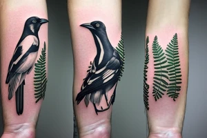 A magpie with a fern in its mouth tattoo idea
