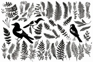 A magpie with a fern in its mouth tattoo idea