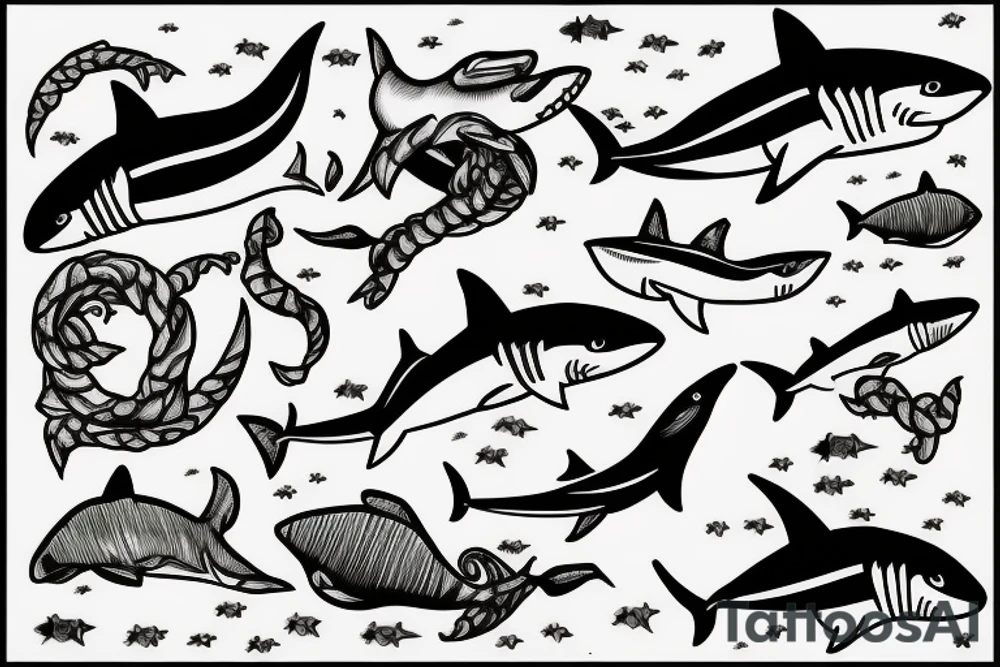 lonely shark dark ocean tattoo idea