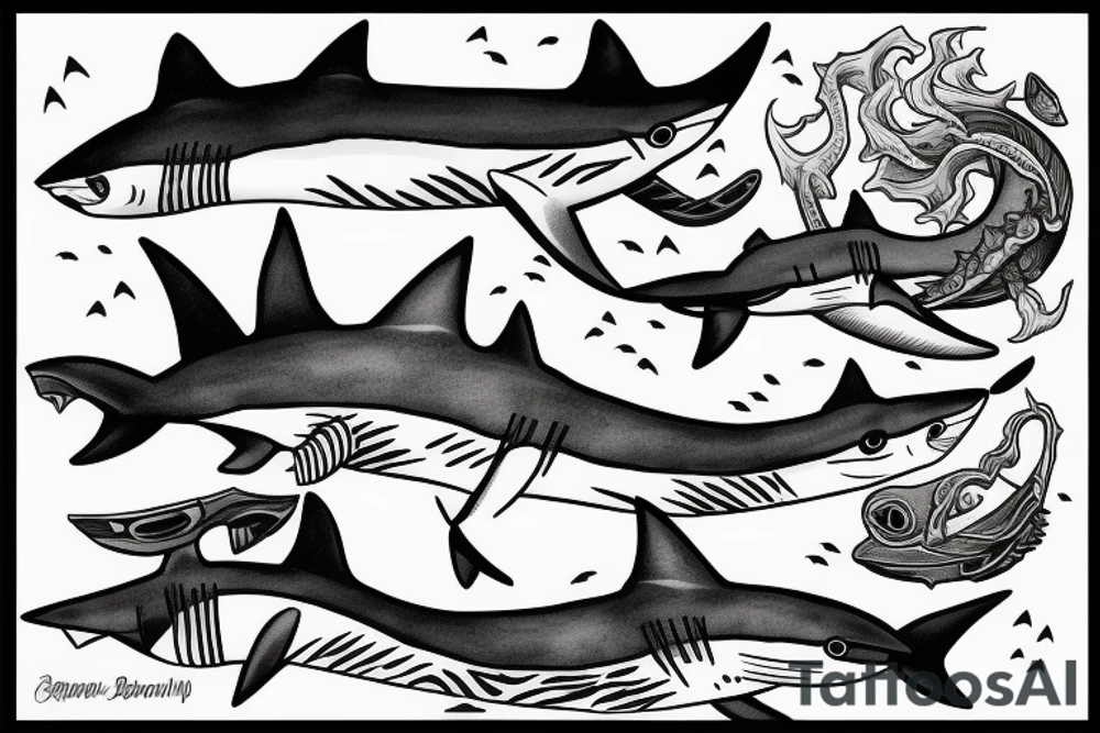 lonely shark dark ocean tattoo idea