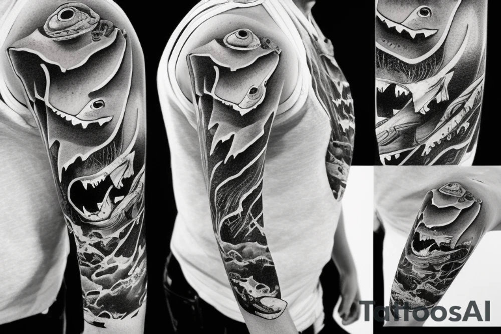 lonely shark dark ocean tattoo idea
