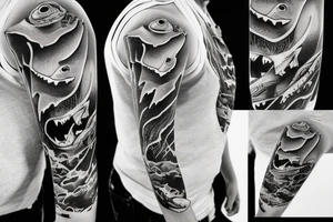 lonely shark dark ocean tattoo idea