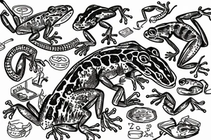 lizard drinking beer standing on a dead frog tattoo idea