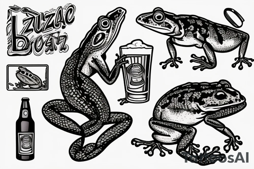 lizard drinking beer standing on a dead frog tattoo idea lizard drinking beer standing on a dead frog tattoo idea