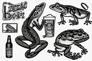 lizard drinking beer standing on a dead frog tattoo idea