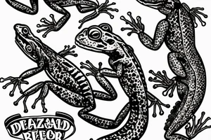 lizard drinking beer standing on a dead frog tattoo idea