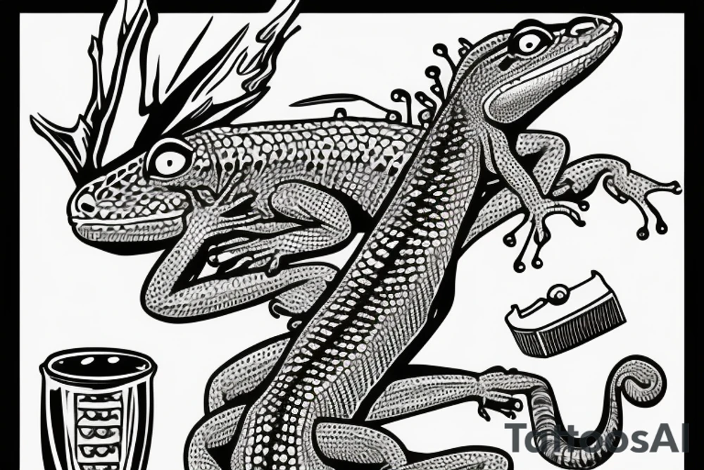 lizard drinking beer in a sweatshirt tattoo idea