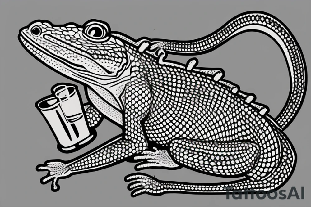 lizard drinking beer in a sweatshirt tattoo idea