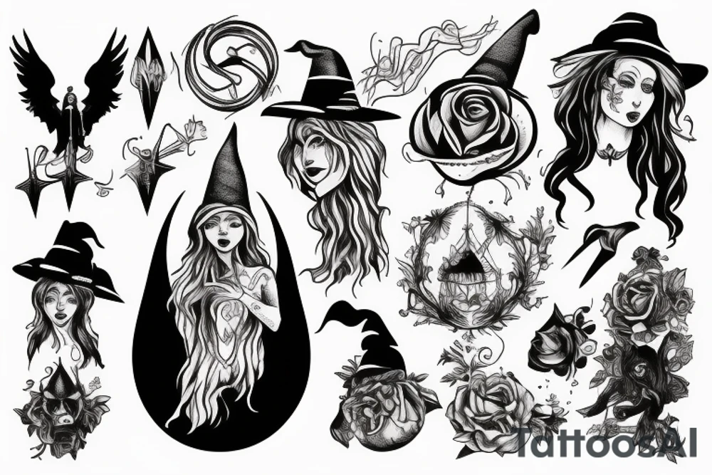 witch casting spells on dark spirits tattoo idea