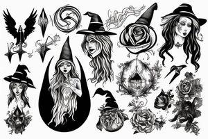 witch casting spells on dark spirits tattoo idea