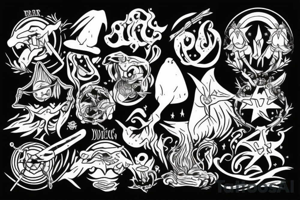 witch casting spells on dark spirits tattoo idea