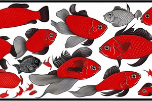 Red coy fish with Japanese fan. Only black and red tattoo idea