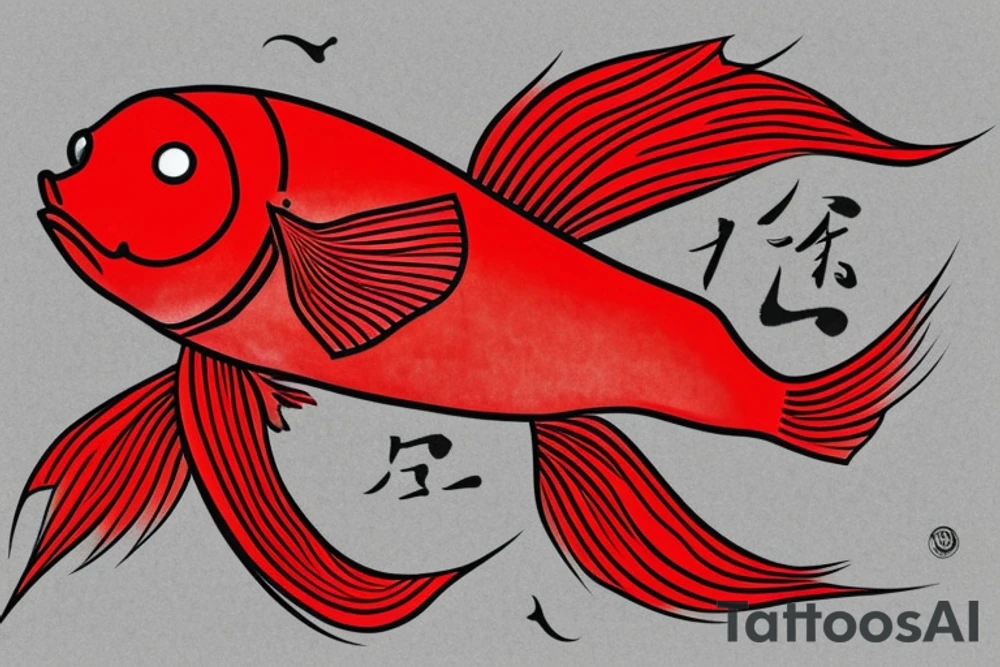 Red coy fish with Japanese fan. Only black and red tattoo idea