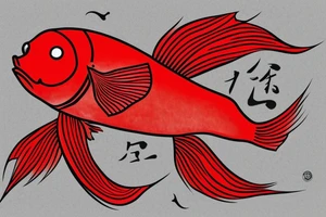 Red coy fish with Japanese fan. Only black and red tattoo idea