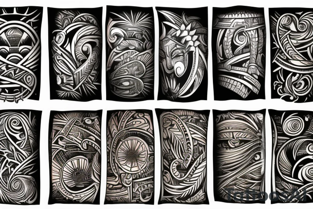 Hawaiian tribal incorporate travel, surf, sunset, longevity, health, and success. 3/4 arm sleeve tattoo idea