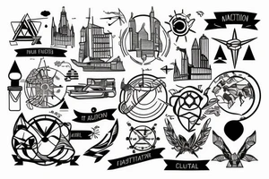 Concept tattoo for upper arm. Travel oriented. Destination tattoo idea