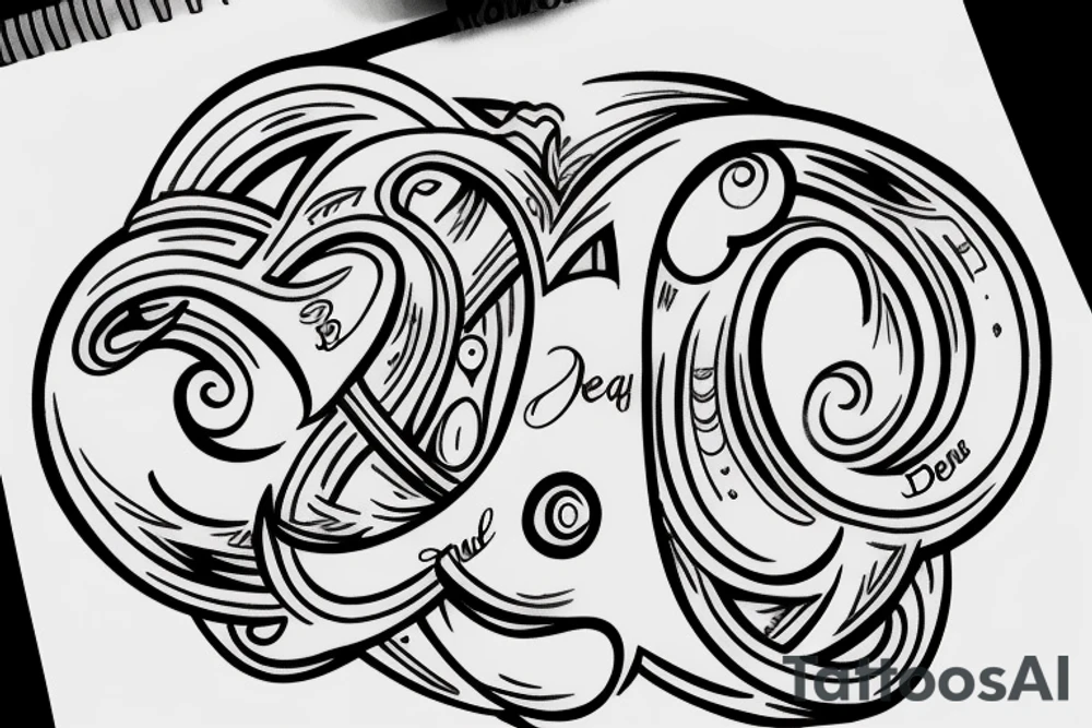 My wife's name "Beau Dene" inside an infinity sign tattoo idea