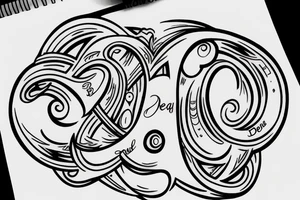 My wife's name "Beau Dene" inside an infinity sign tattoo idea